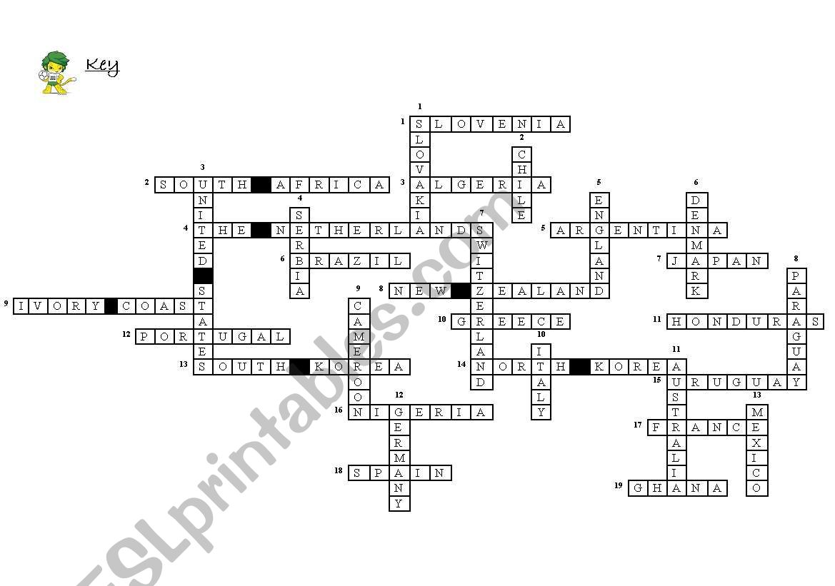 World Cup 2010 Crossword Key  ESL worksheet by greta2011