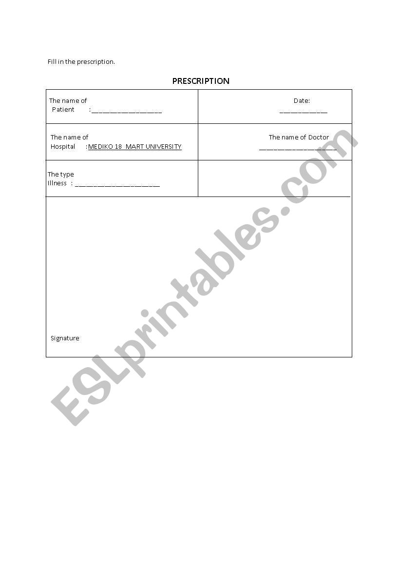 Prescription worksheet