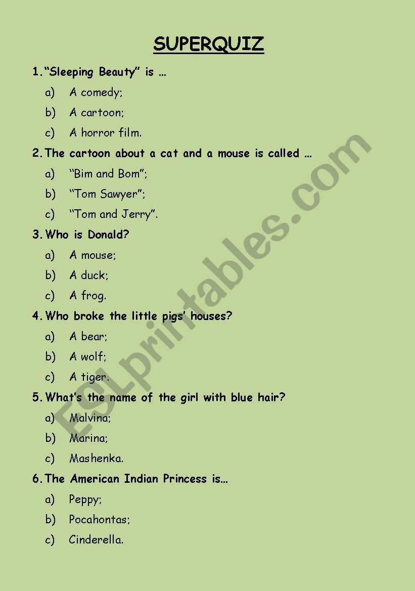 Quiz for children worksheet