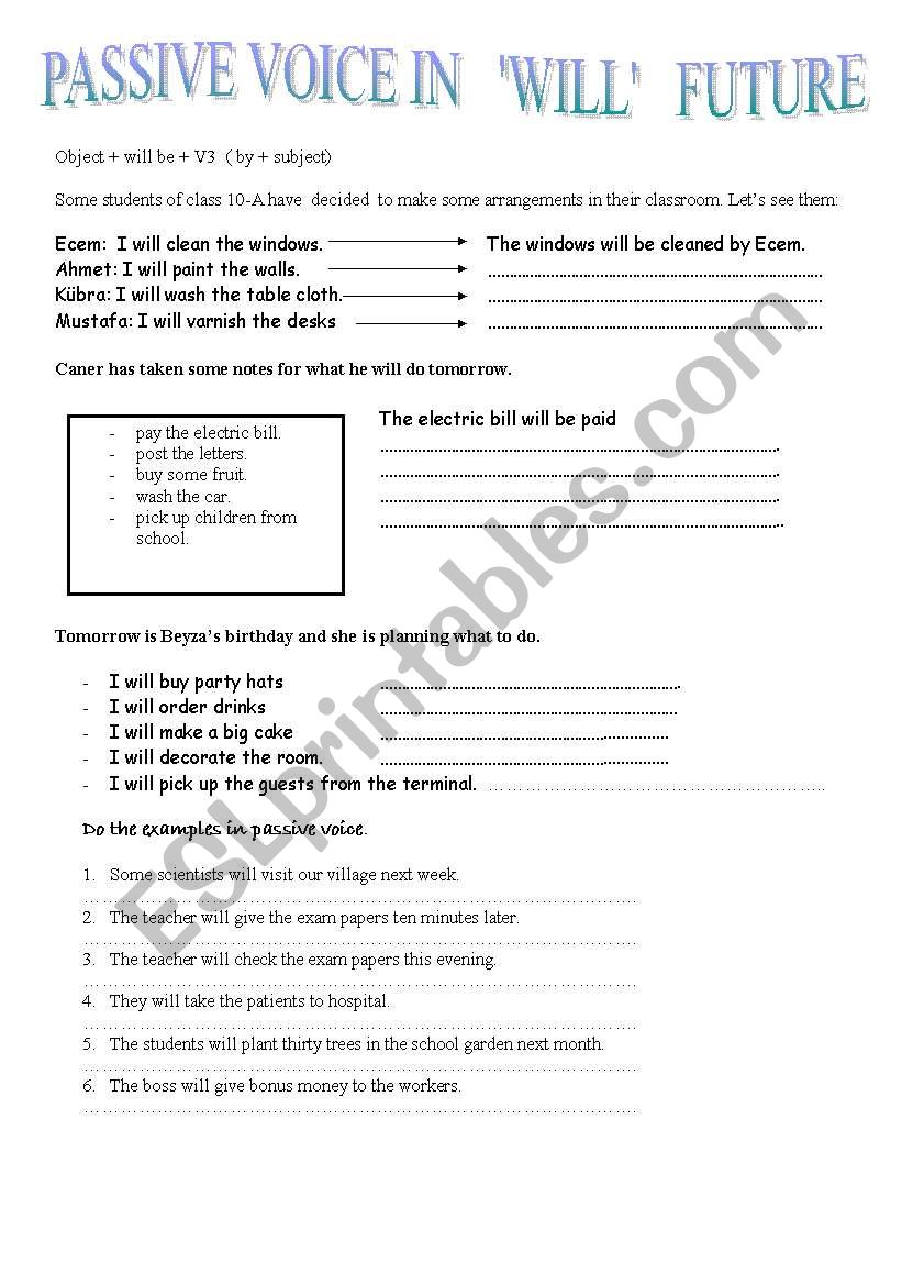 passive voice in will future worksheet