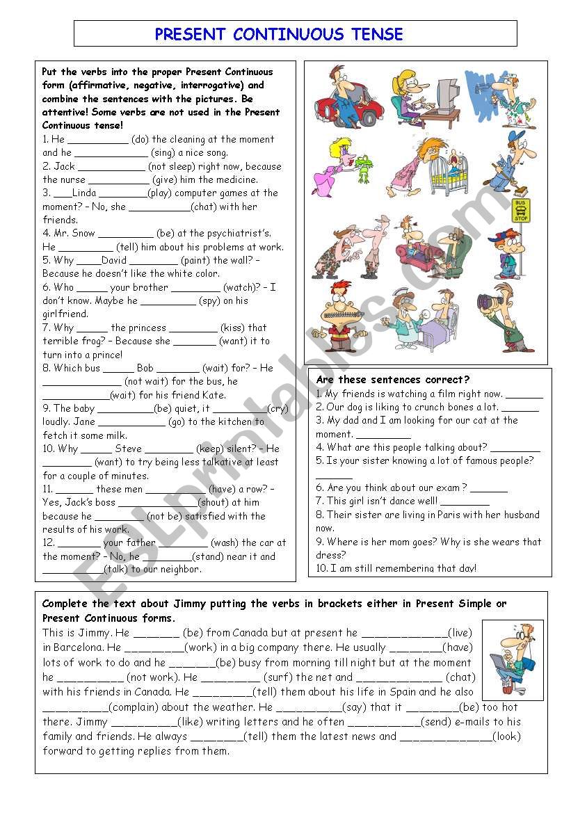 PRESENT CONTINUOUS TENSE ESL Worksheet By Stassy