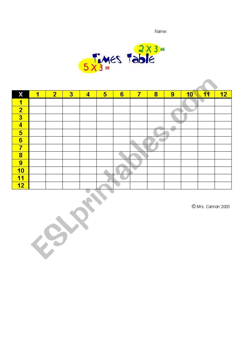 time table worksheet