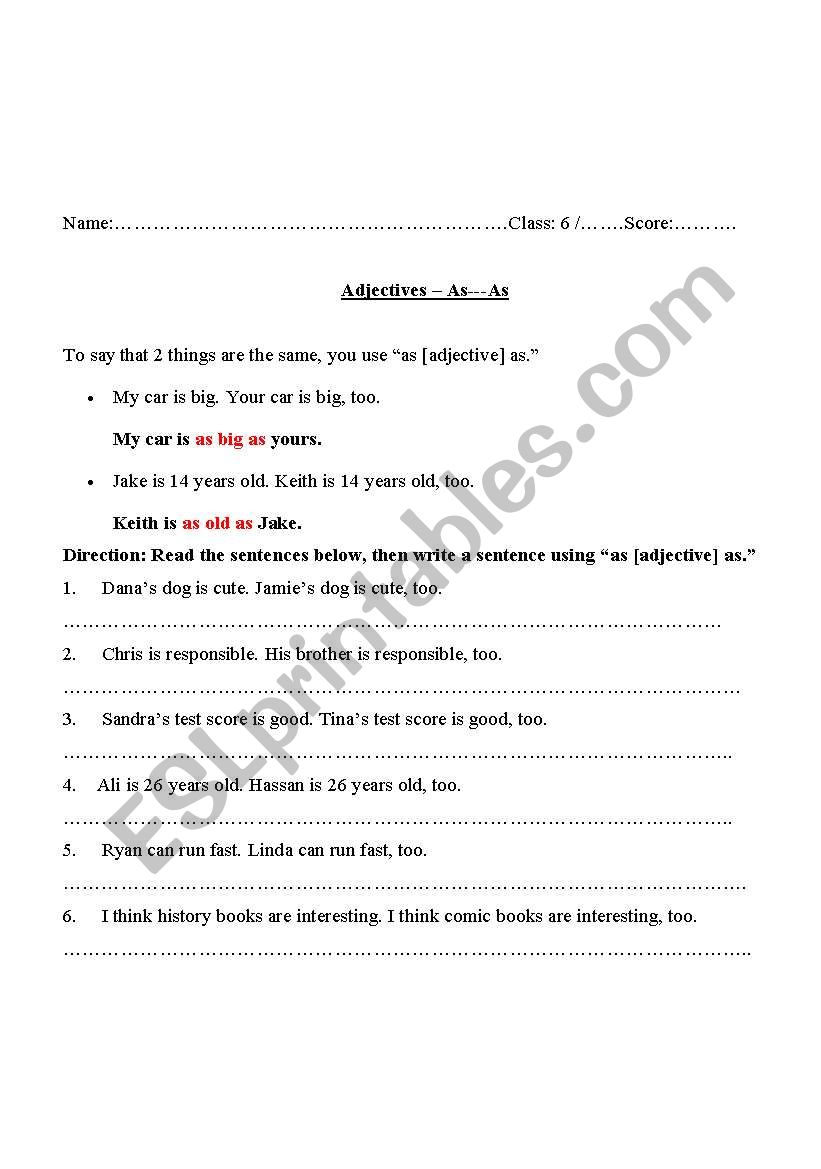 AS +Adjective+as worksheet