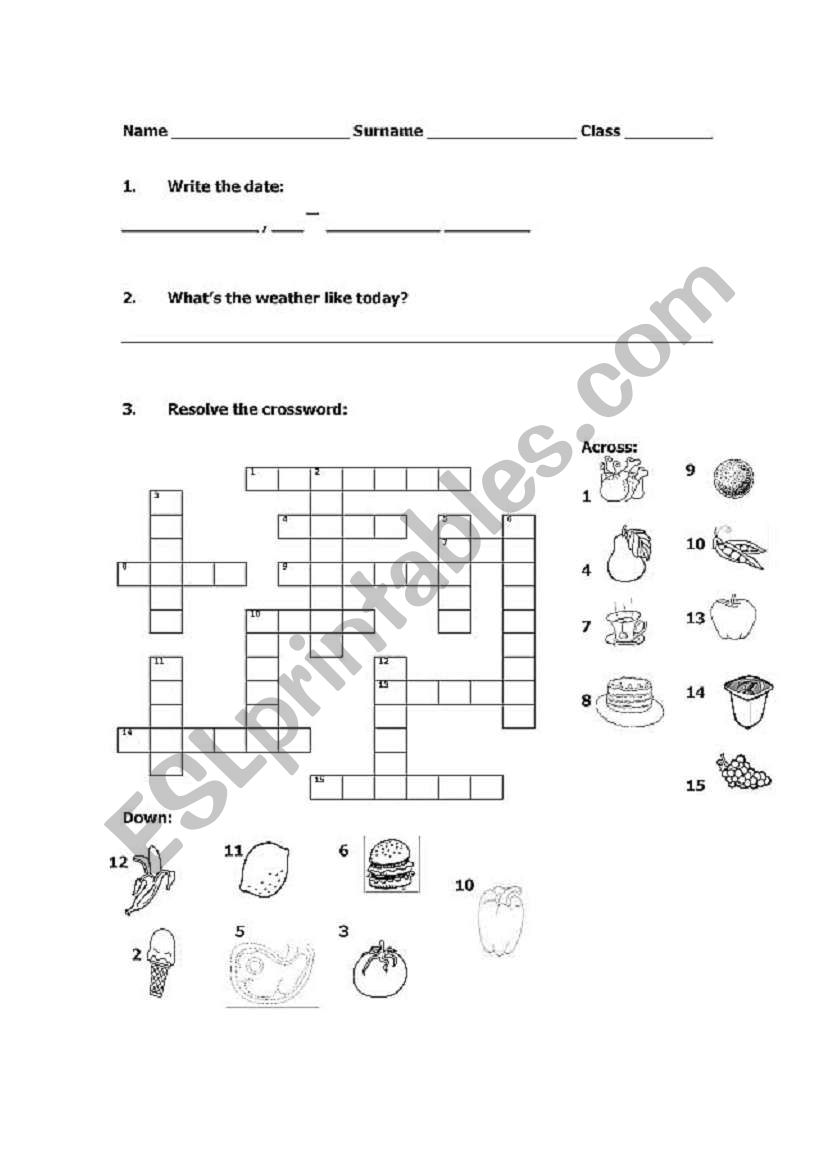 food & drinks test worksheet