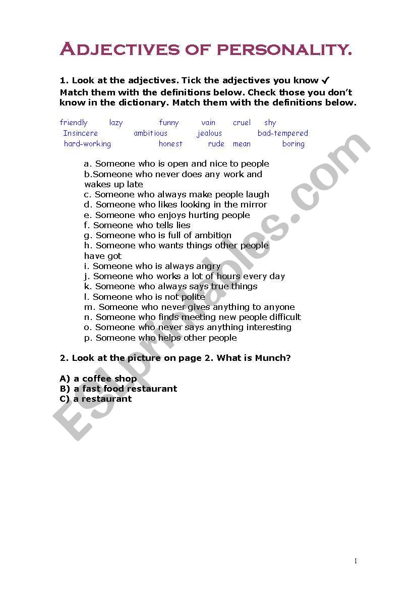 Adjectives of personality worksheet