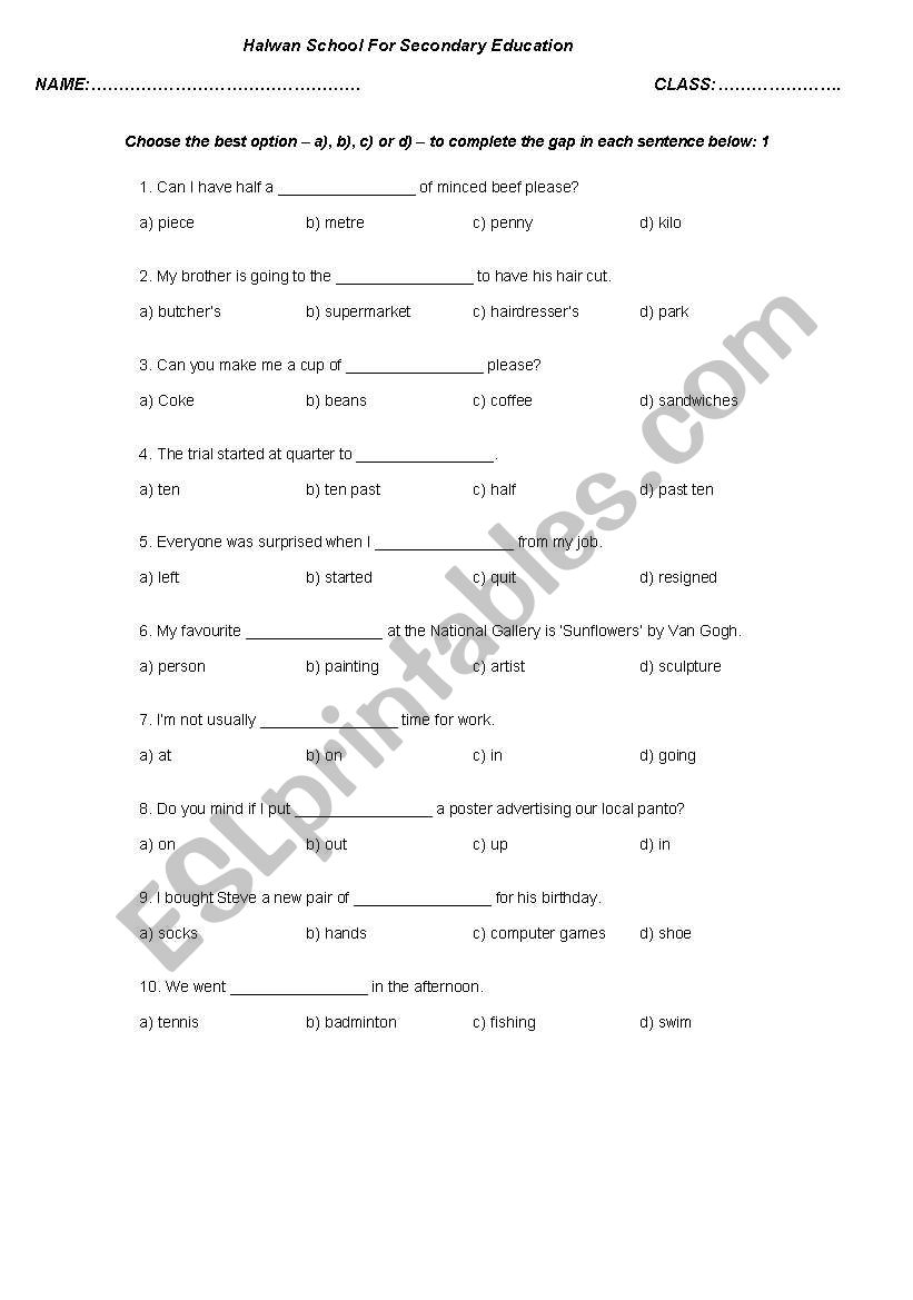 Responding to situations worksheet