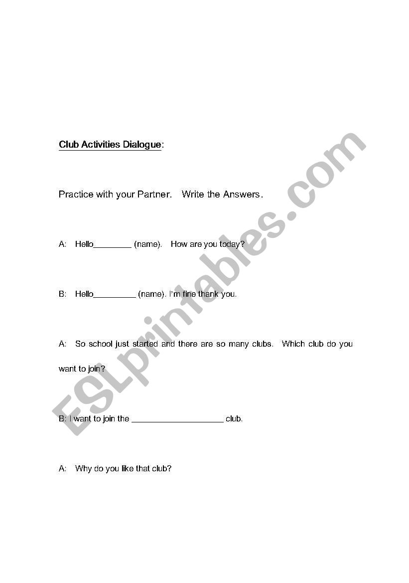 Hobbies Dialogue worksheet