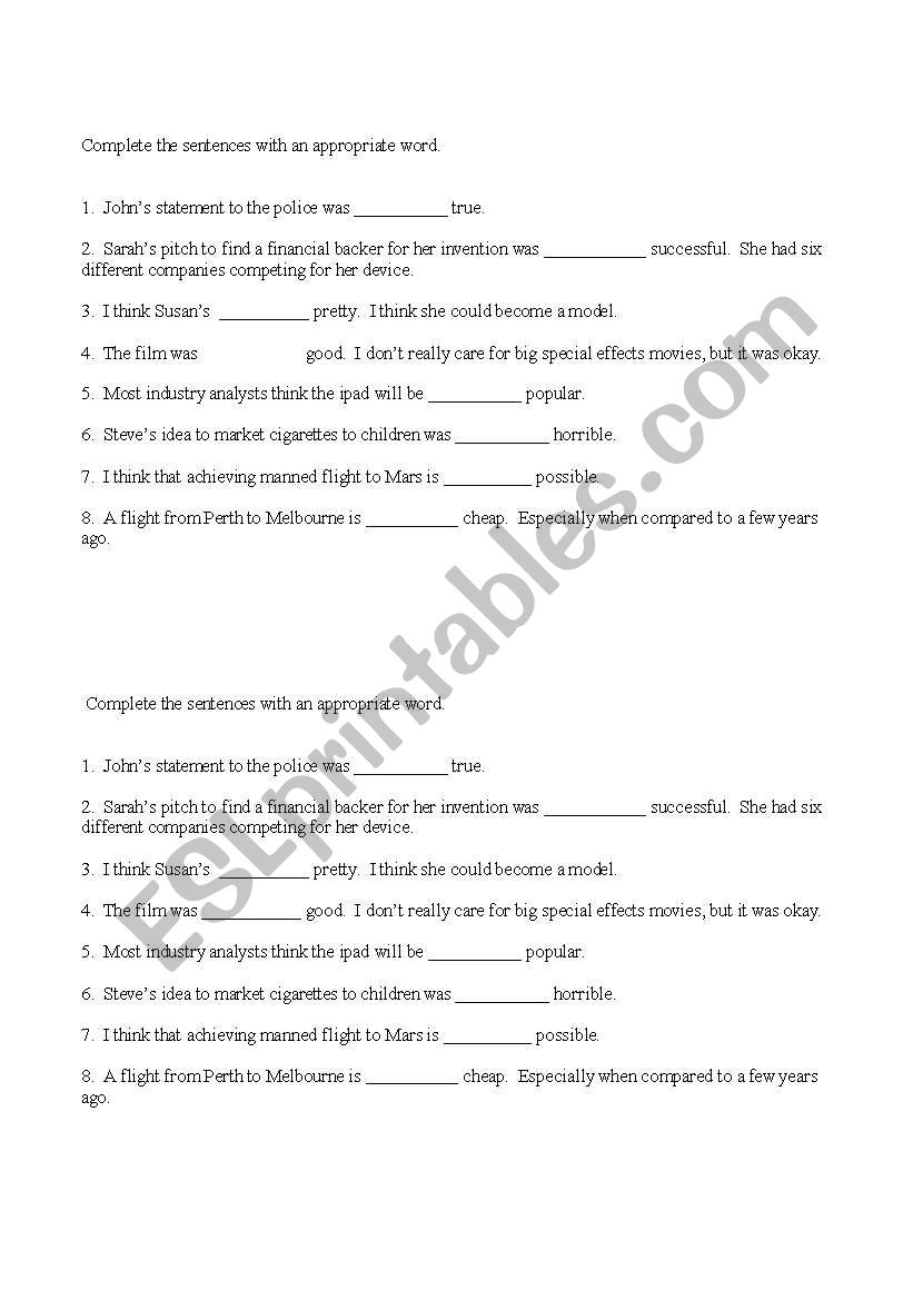 adverb-adjective collocations worksheet