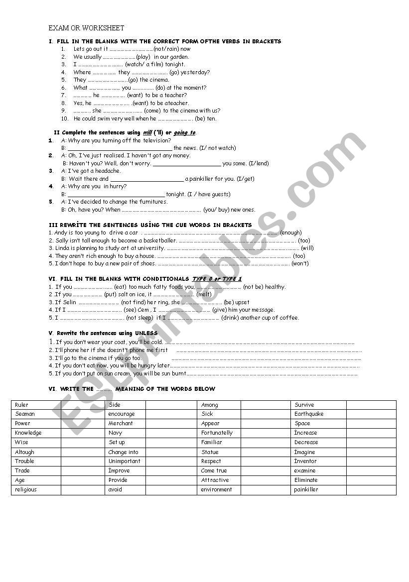 EXAM OR WORKSSHET worksheet