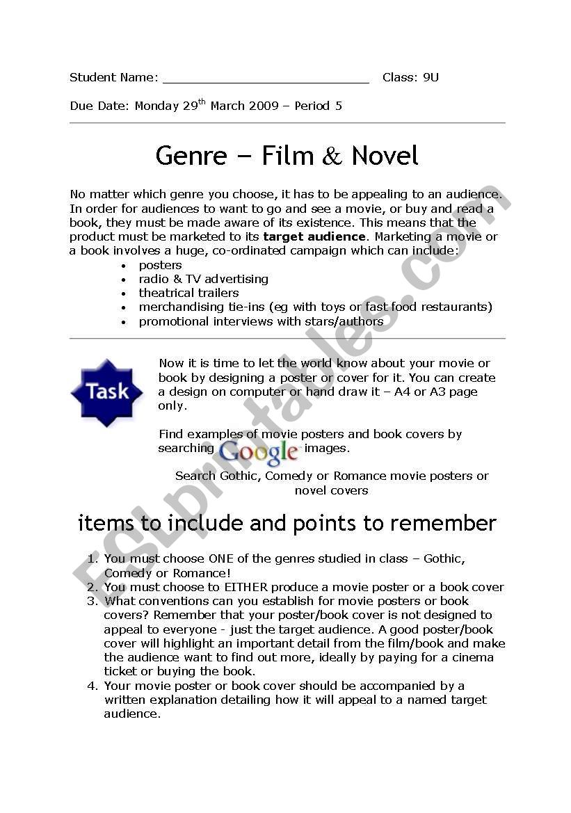 Genre Assignment - Yr 9 14-16yrs