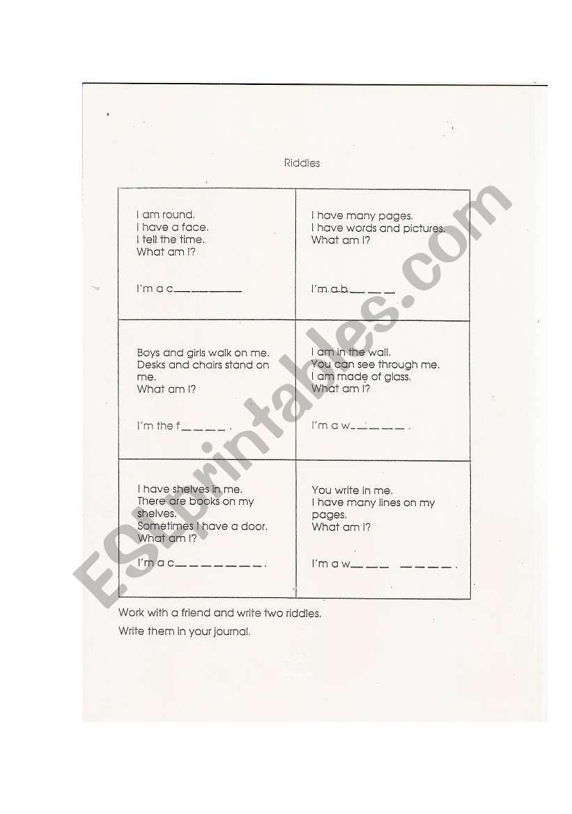 Riddles worksheet