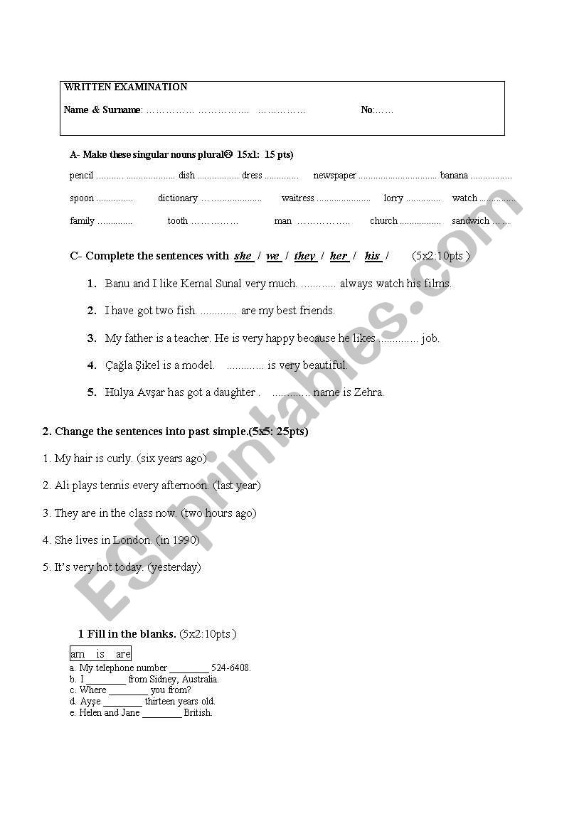 exam for elementaries worksheet