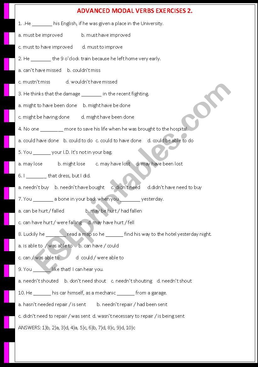 modal verbs exercises advanced level pdf