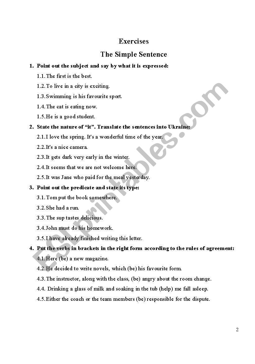 english-worksheets-the-simple-sentence