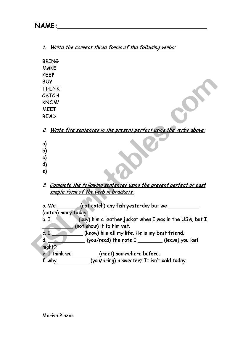 PRESENT PERFECT worksheet