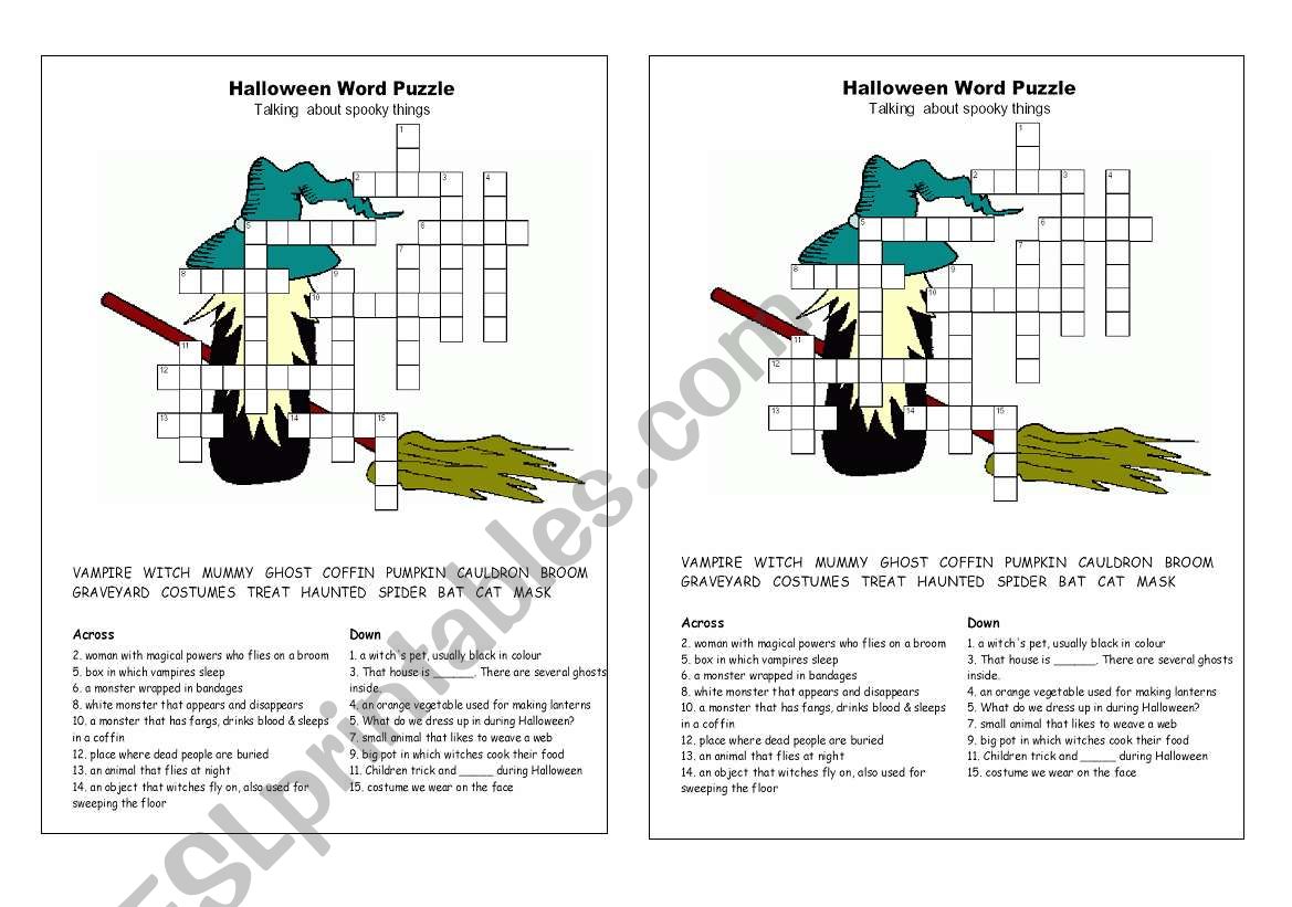 halloween crossword worksheet