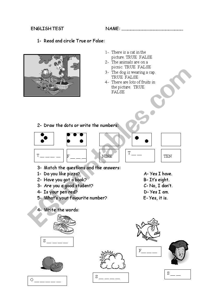 English Test for beginners SET 2 (2 pages)
