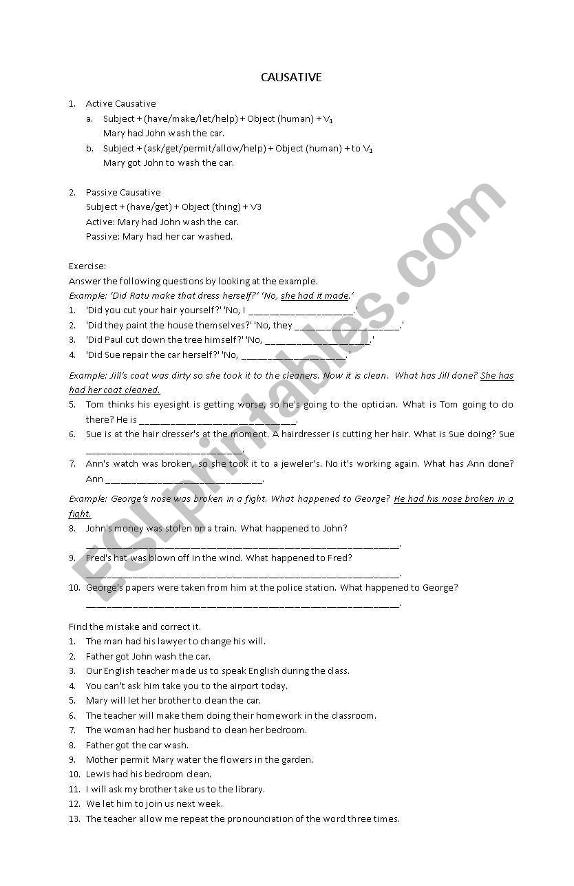 Causative worksheet