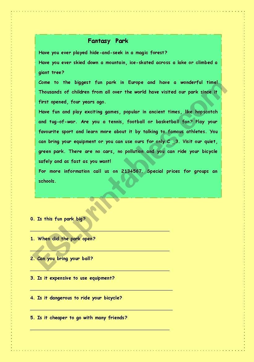 FANTASY PARK worksheet