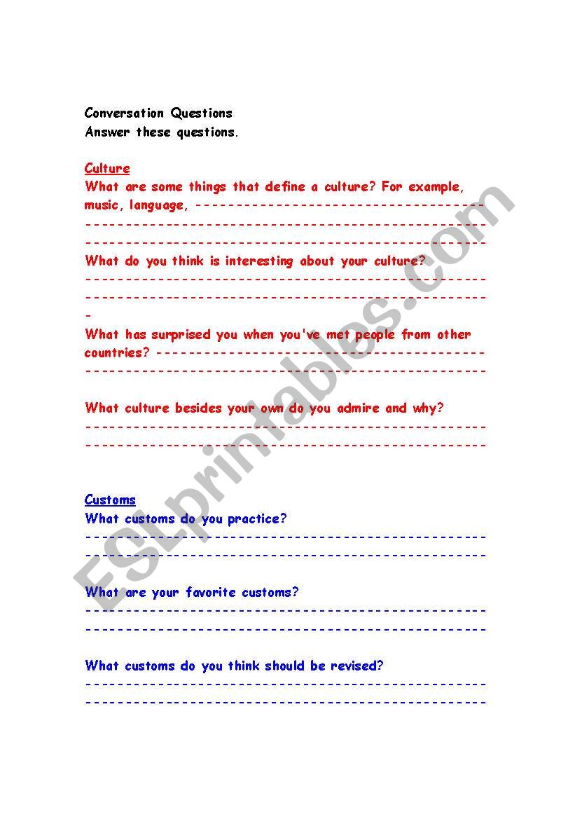 Conversation class worksheet