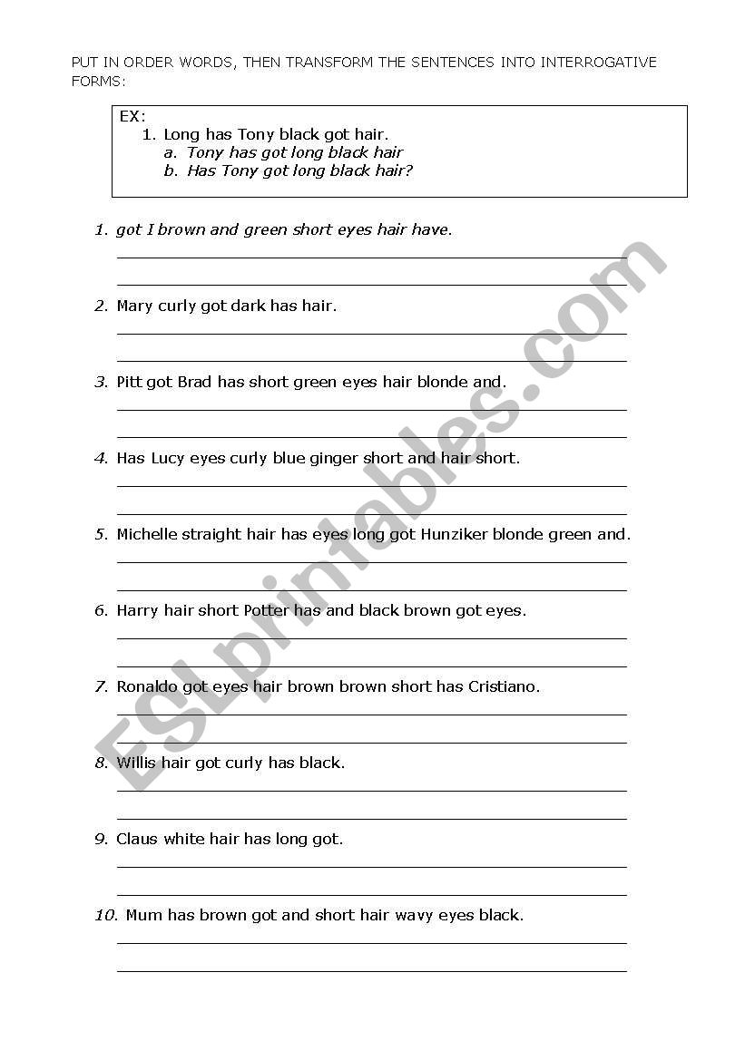 PHISICAL DESCRIPTION worksheet