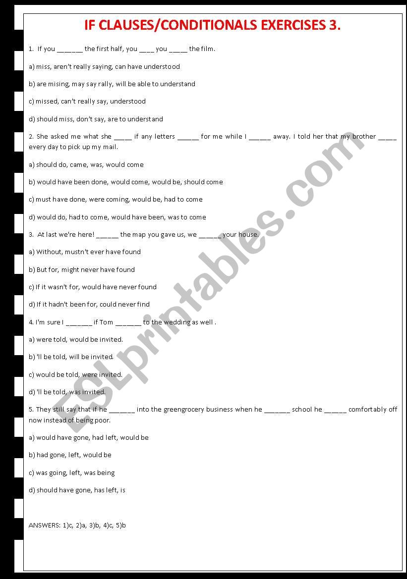 Conditionals/If Clauses Exercises 3