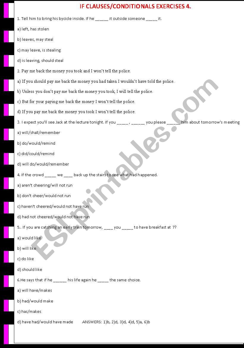 If Clauses/Conditionals Exercises 4