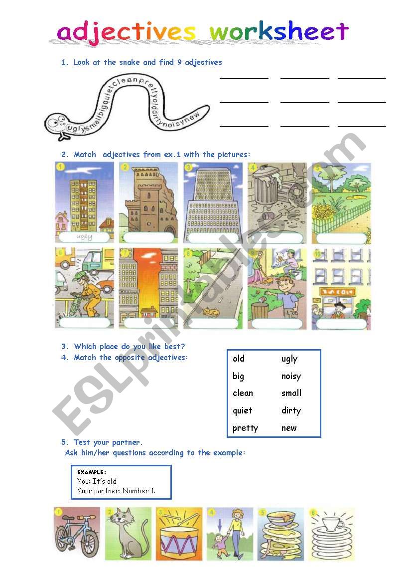 adjective test with pictures worksheet
