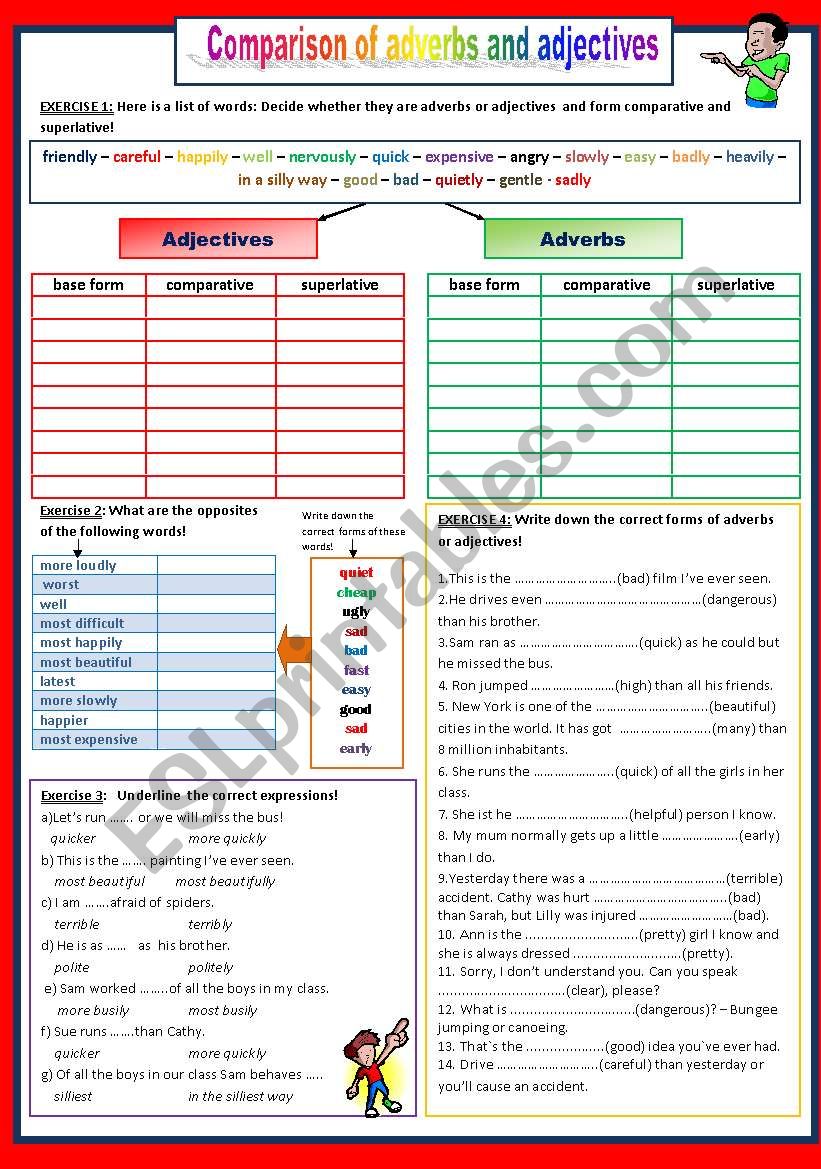 Comparing Adjectives And Adverbs Worksheet