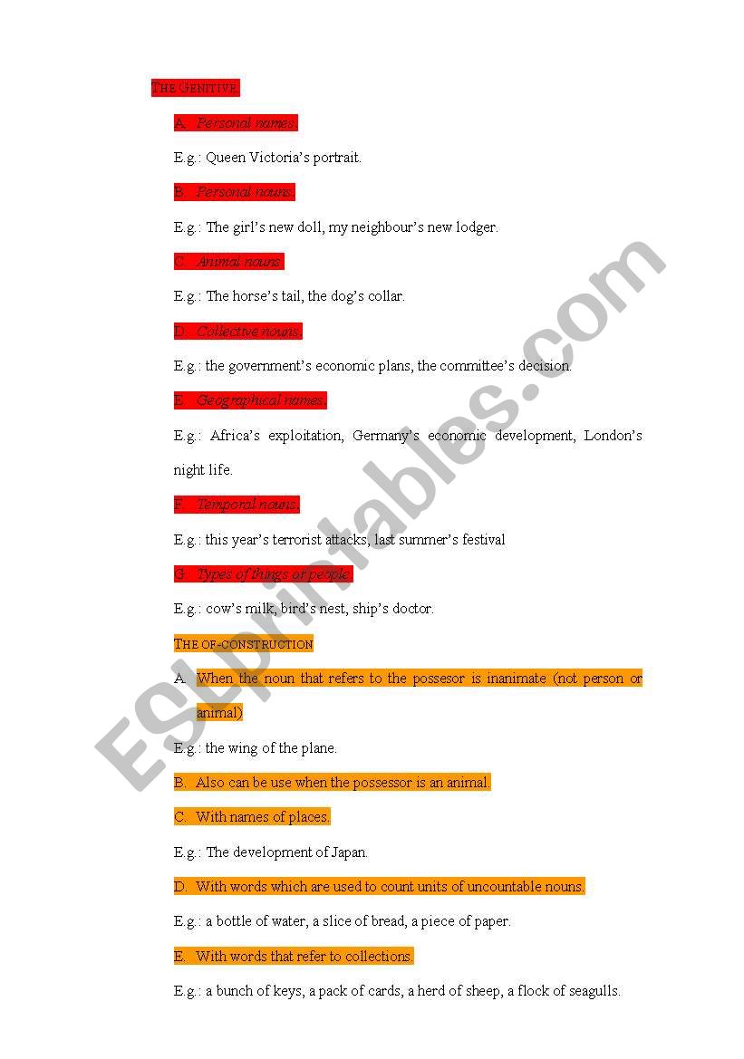 The Genitive worksheet