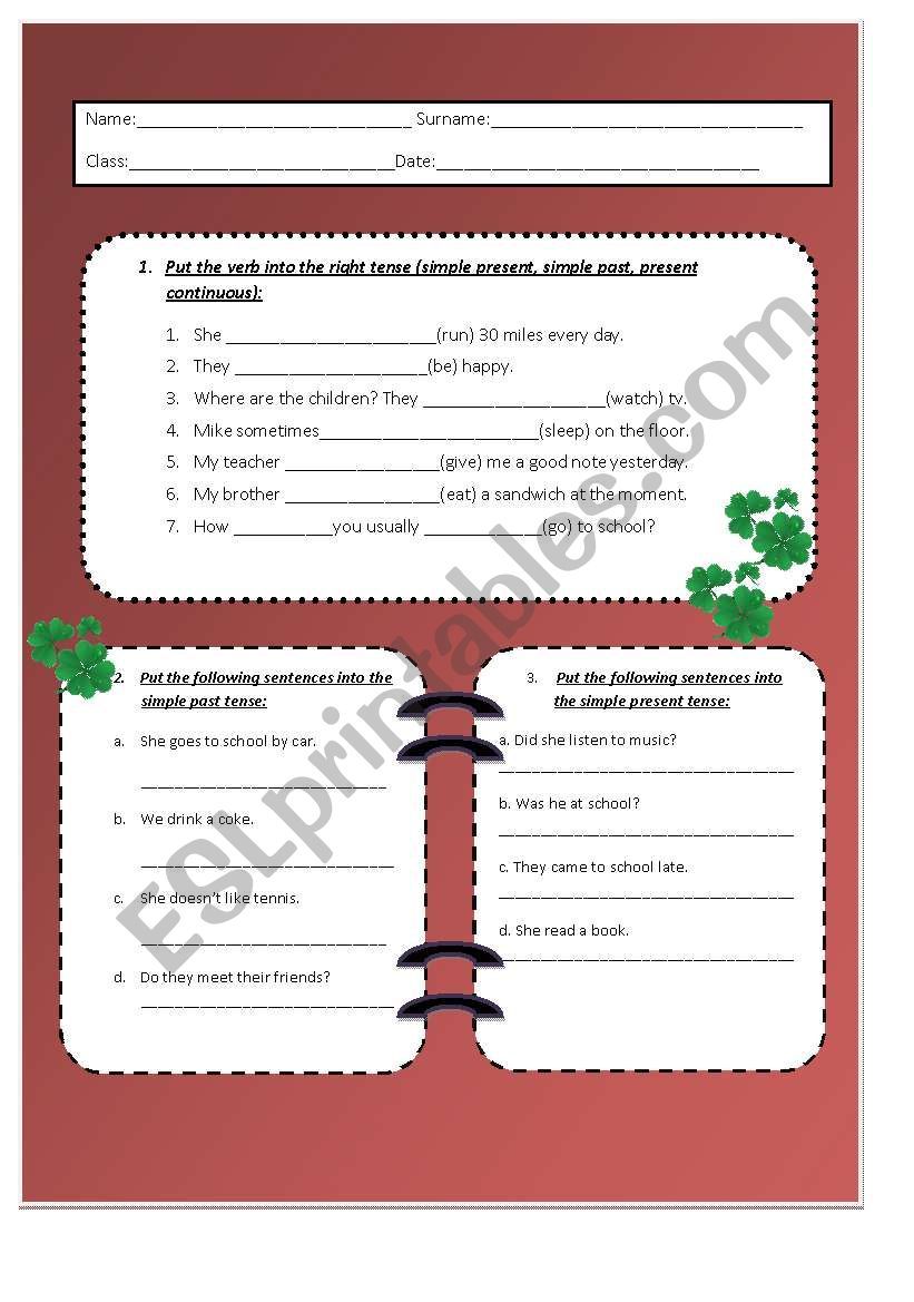 Revision of tenses worksheet