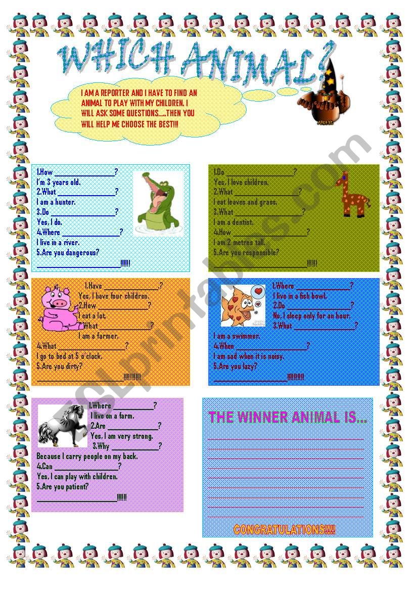 WHICH ANIMAL? - ESL worksheet by LILIAAMALIA