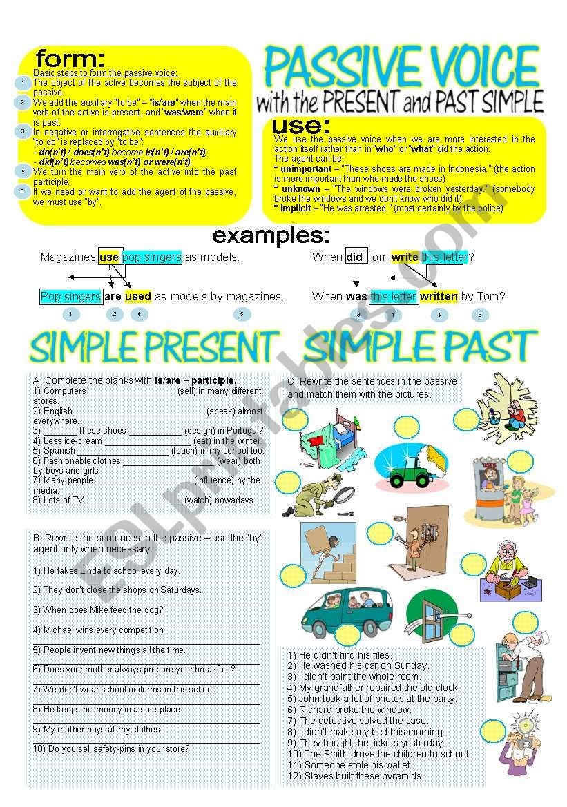 PASSIVE VOICE With PRESENT PAST SIMPLE Key ESL Worksheet By Cagreis