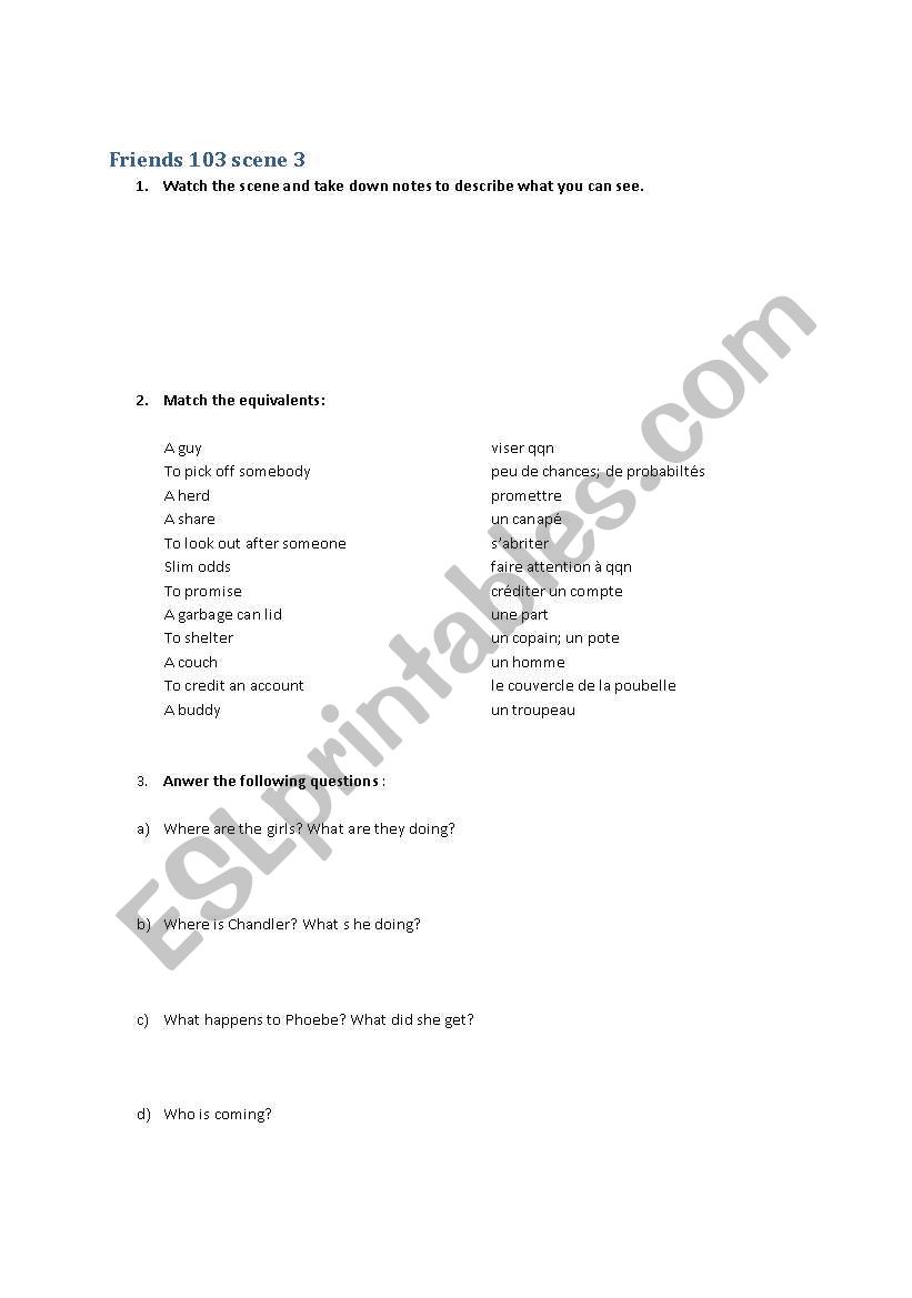 FRIENDS 103 SCENE 3 worksheet