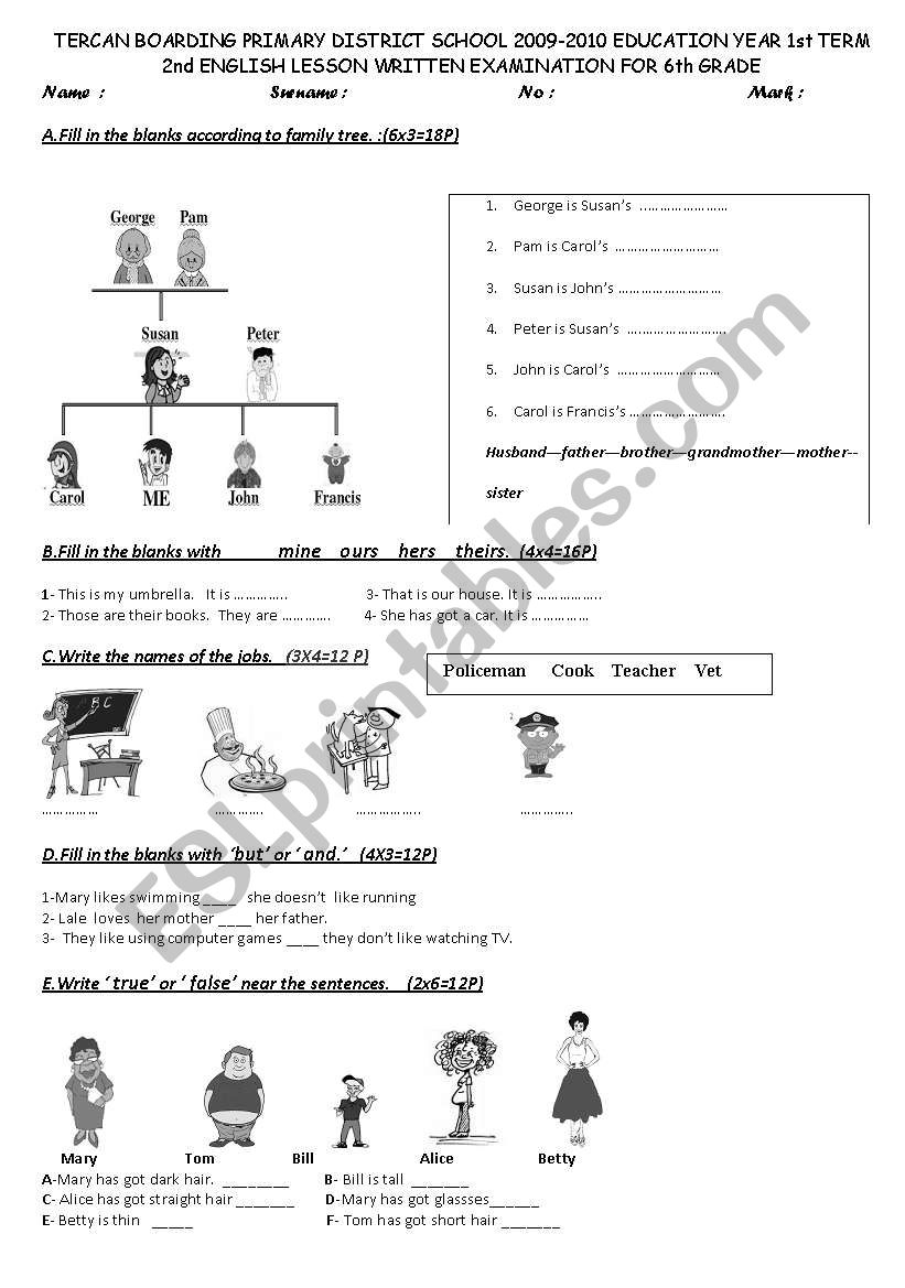 exam worksheet