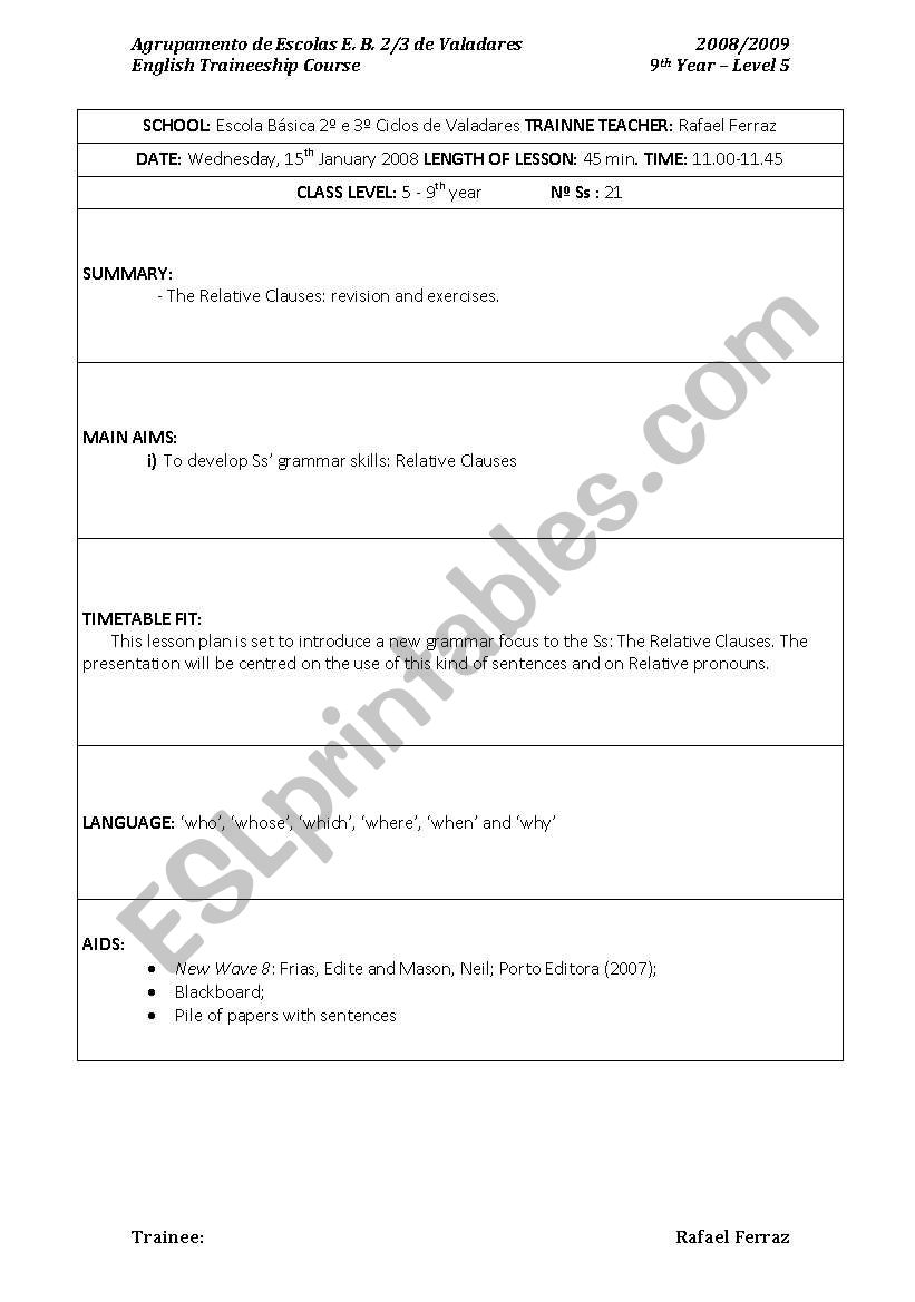 Lesson Plan - Relative Clauses