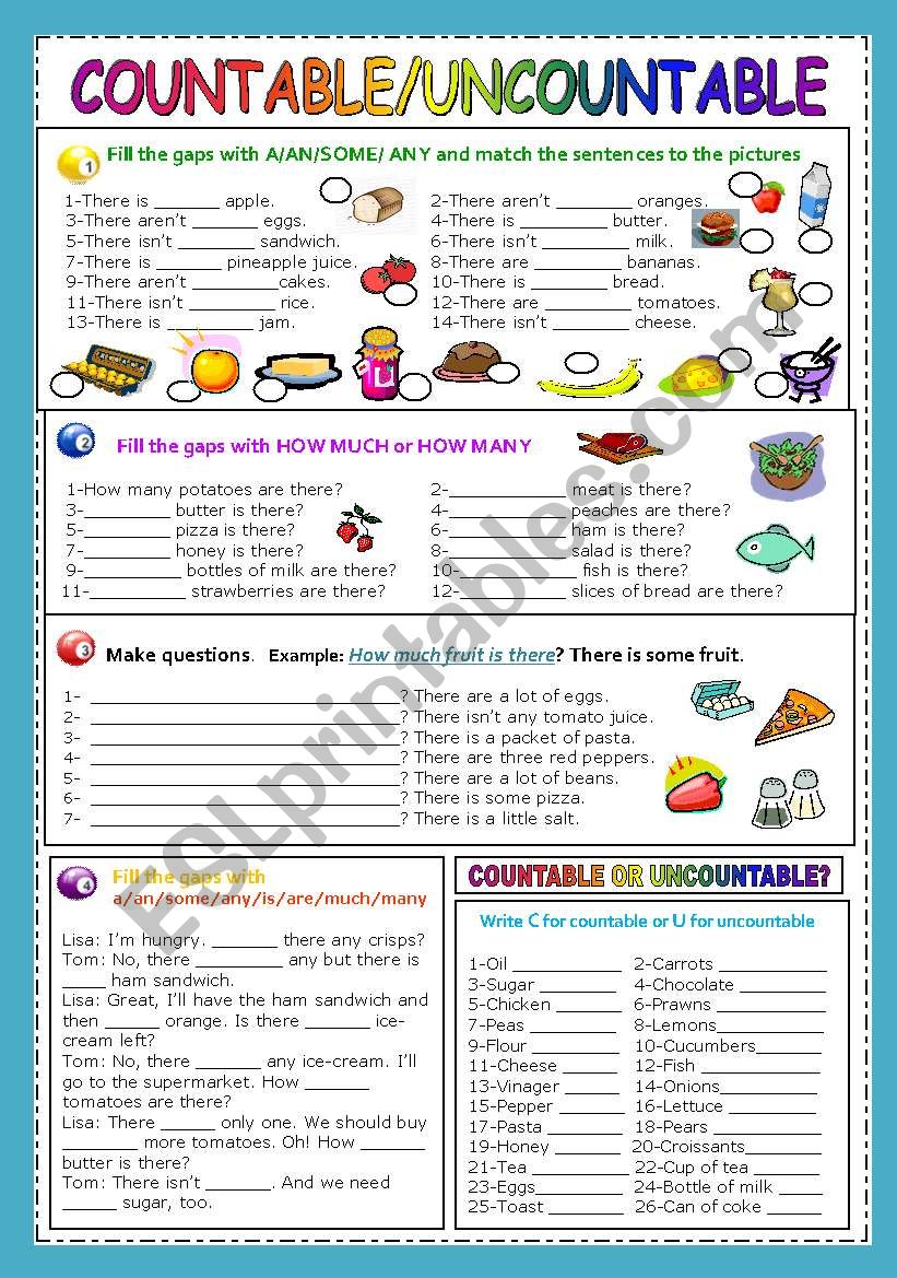 COUNTABLE UNCOUNTABLE NOUNS ESL Worksheet By Traute