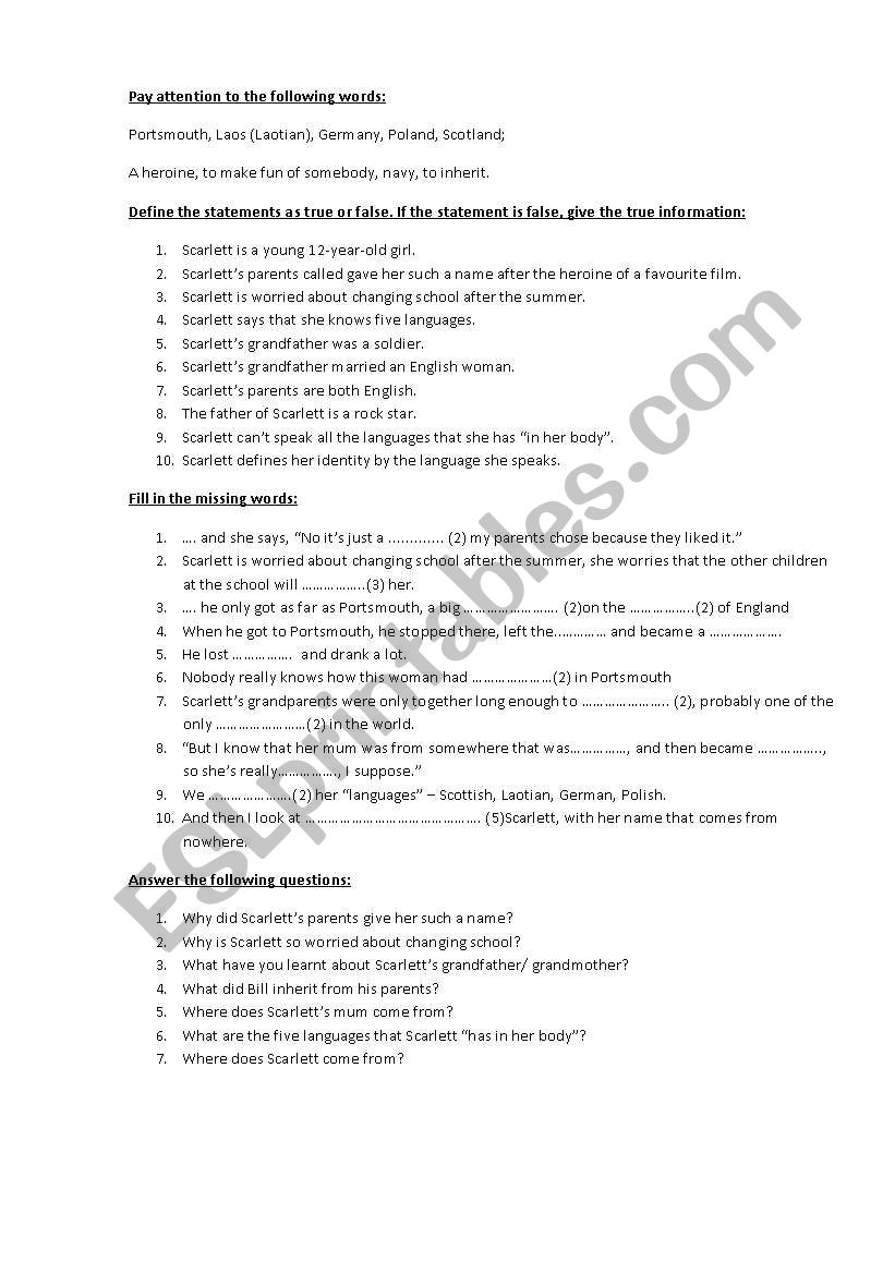 Listening test  worksheet