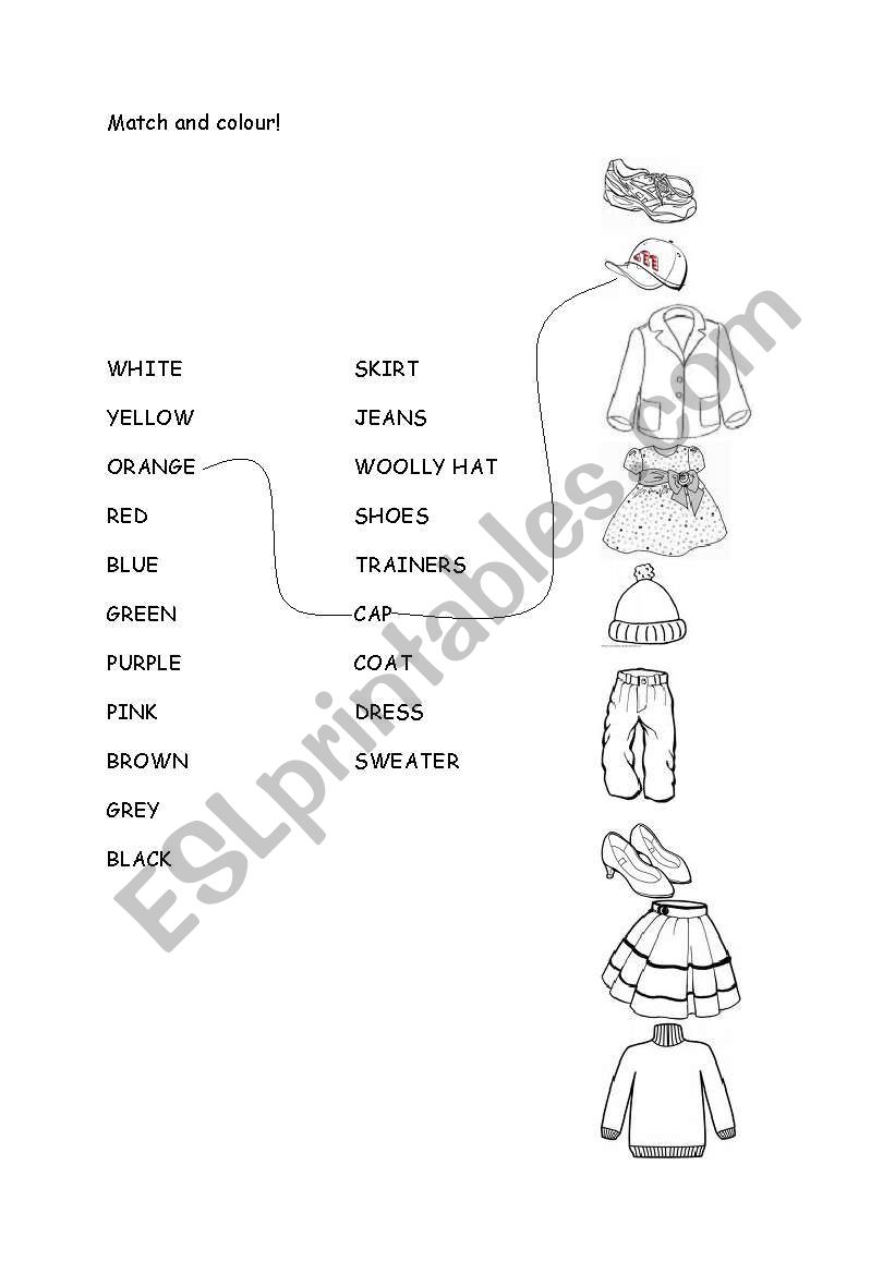 clothes-match and colour worksheet