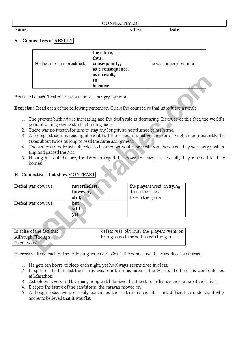 Connectors worksheet