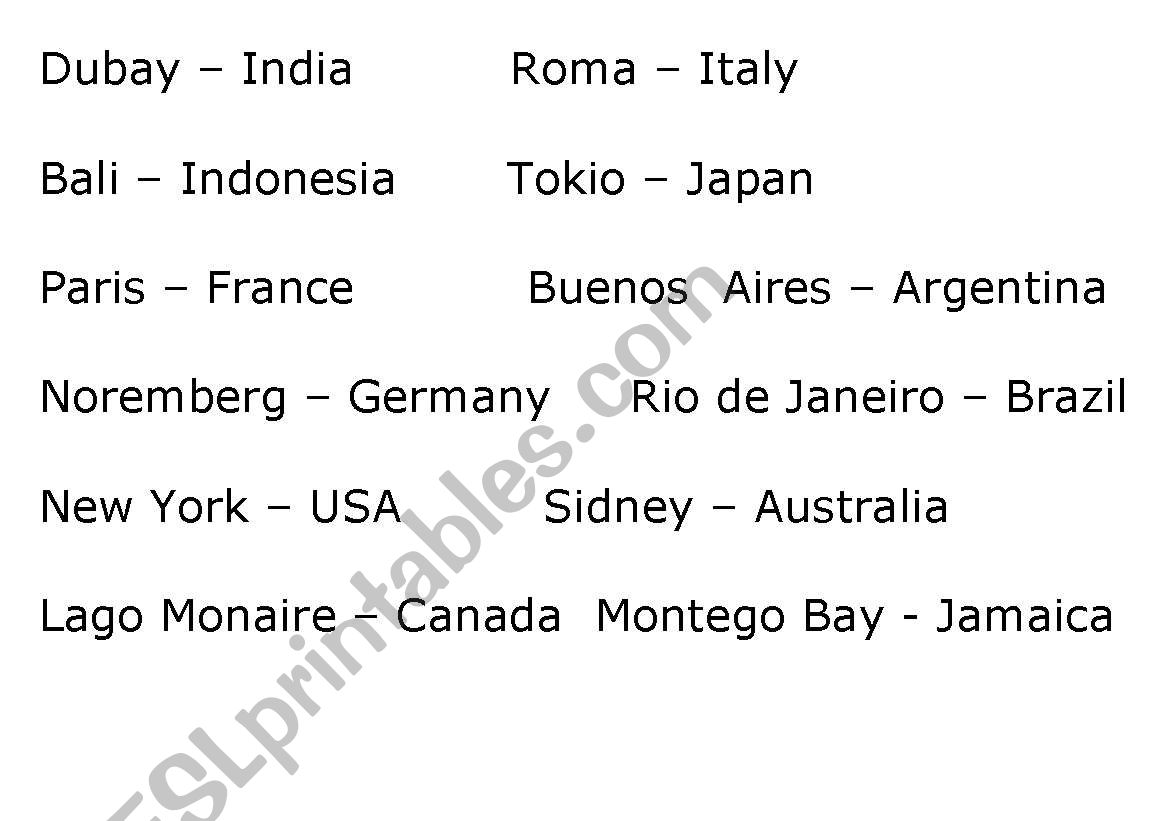 Countries names worksheet