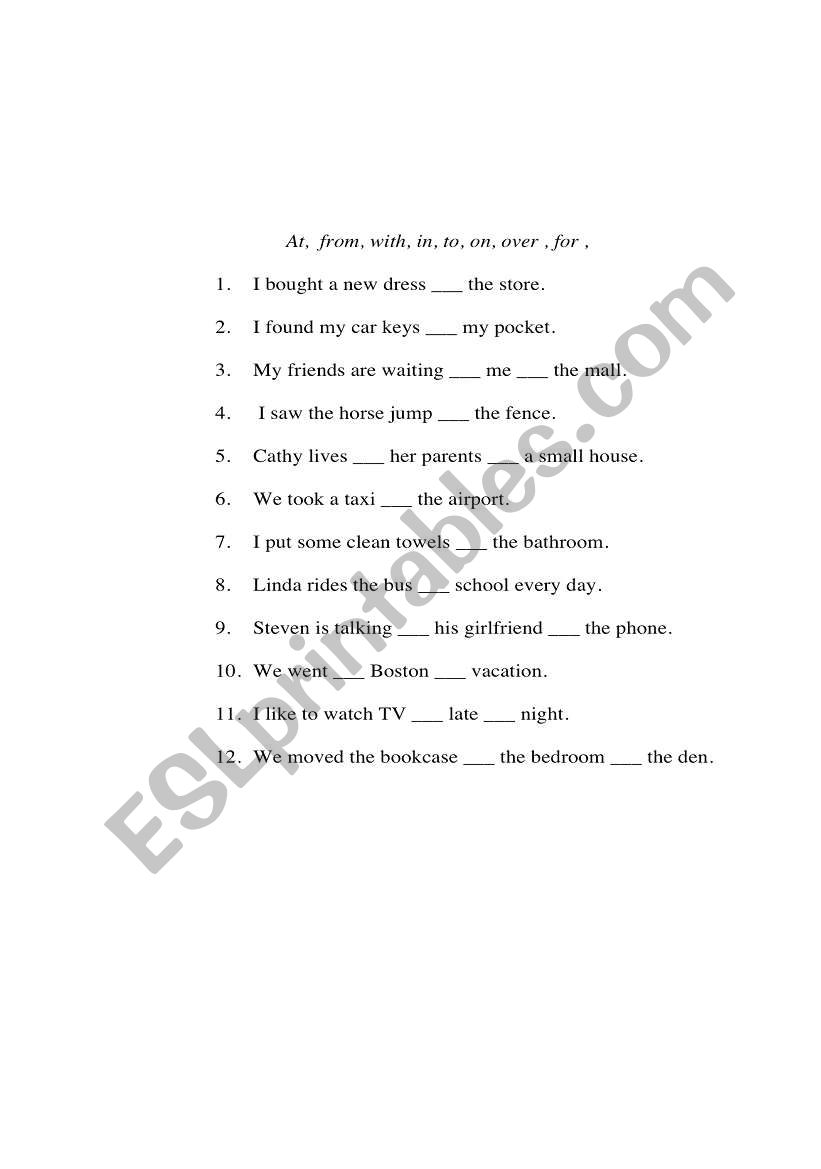 preposition worksheet worksheet