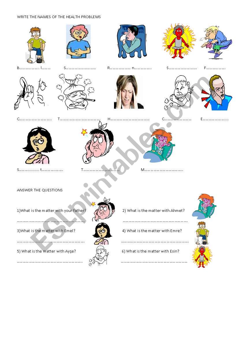 health problems worksheet