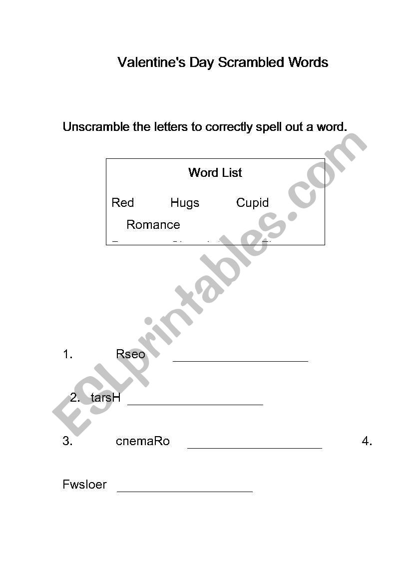 Valentines day worksheet