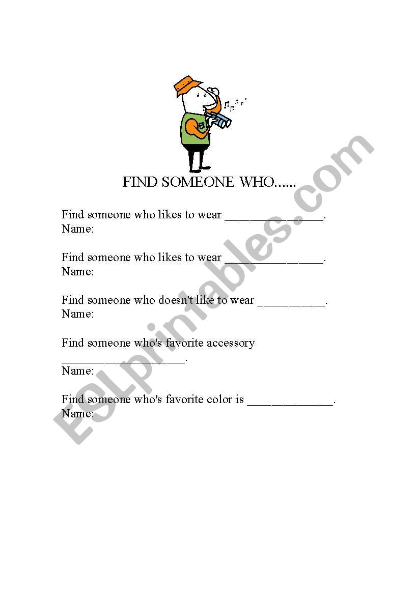 Find Someone Who worksheet