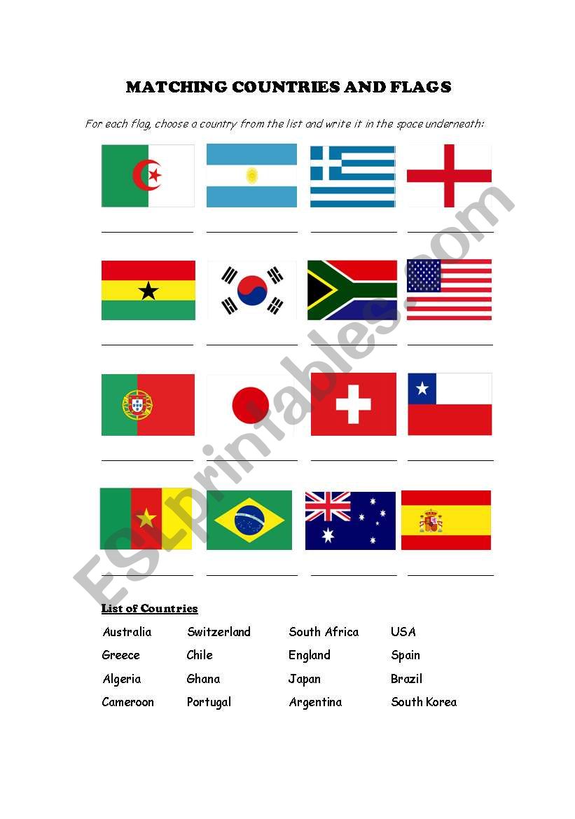 Countries and Flags worksheet