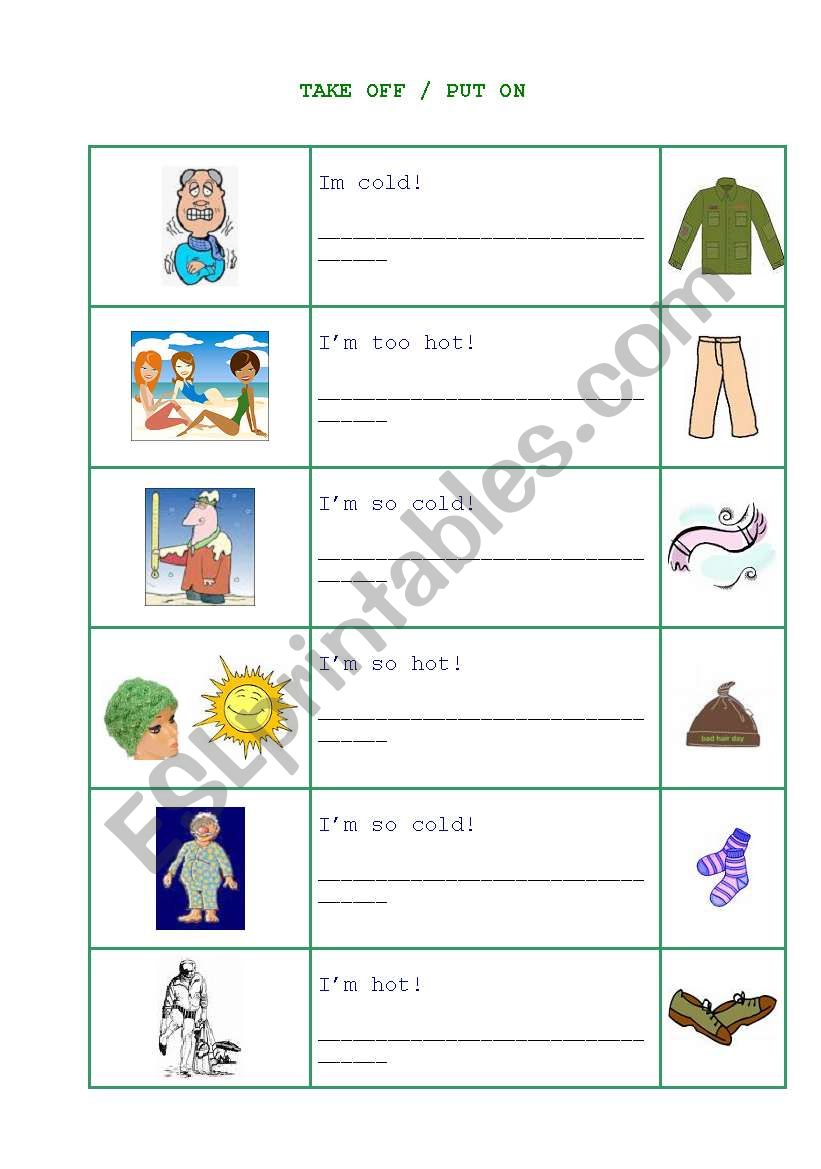 TaTAKE OFF PUT ON ESL Worksheet By Monia sz