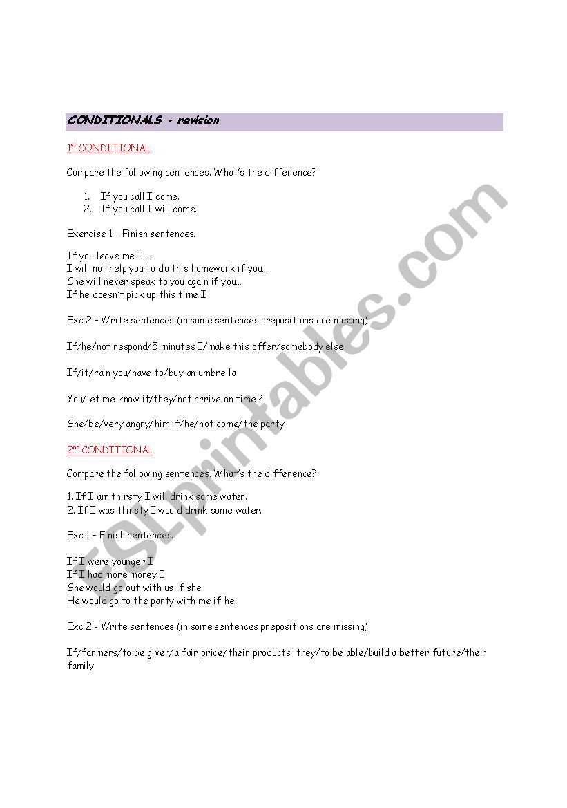 Conditionals revision worksheet