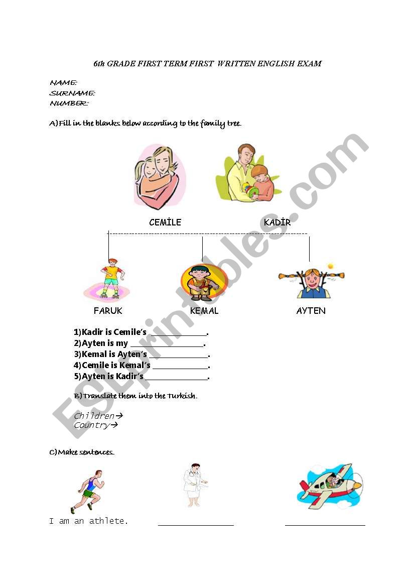 6th grade exam paper worksheet