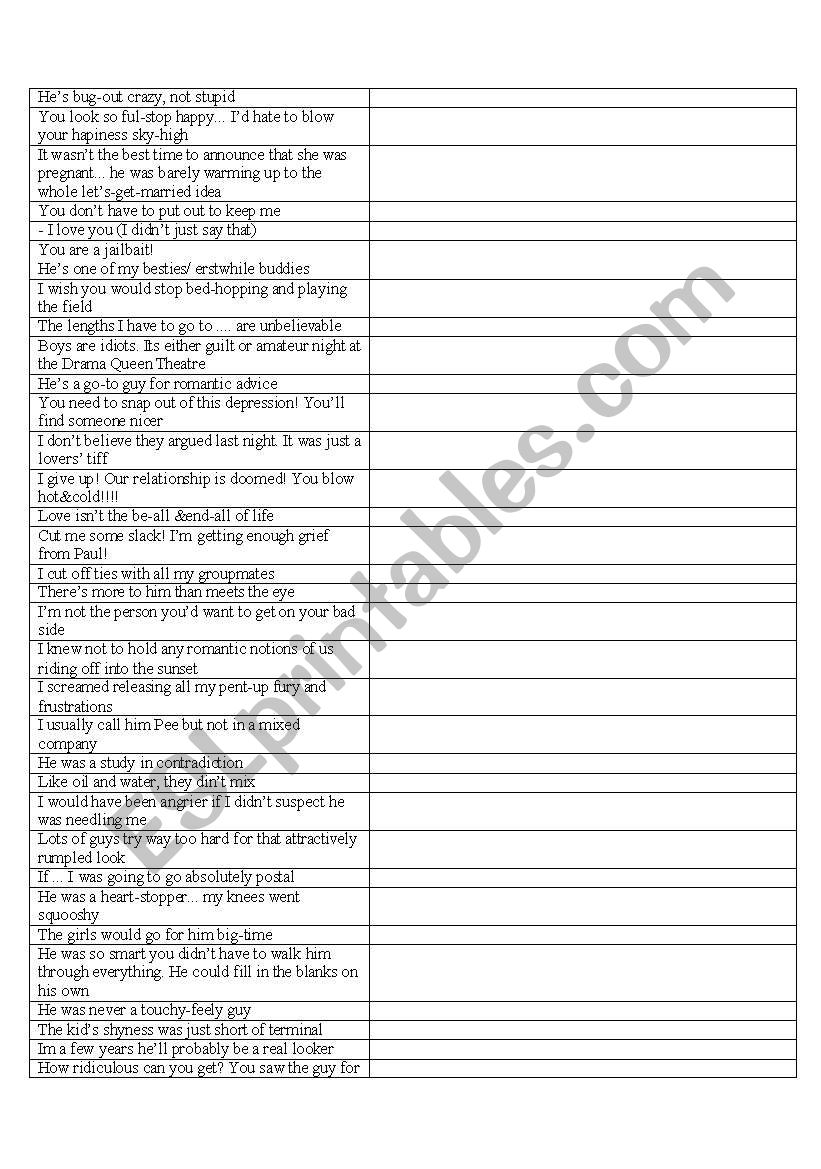 Relationship phrases worksheet